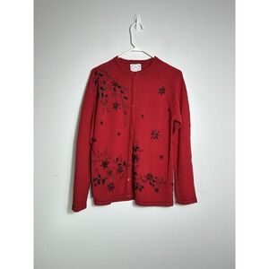 Stitches In Time Cardigan Sz Small Red Holiday Christmas Preppy embellished